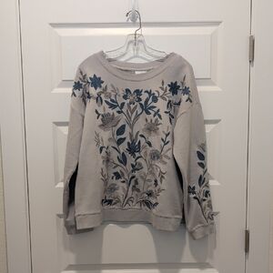 JJill Gray Floral Terry Sweatshirt